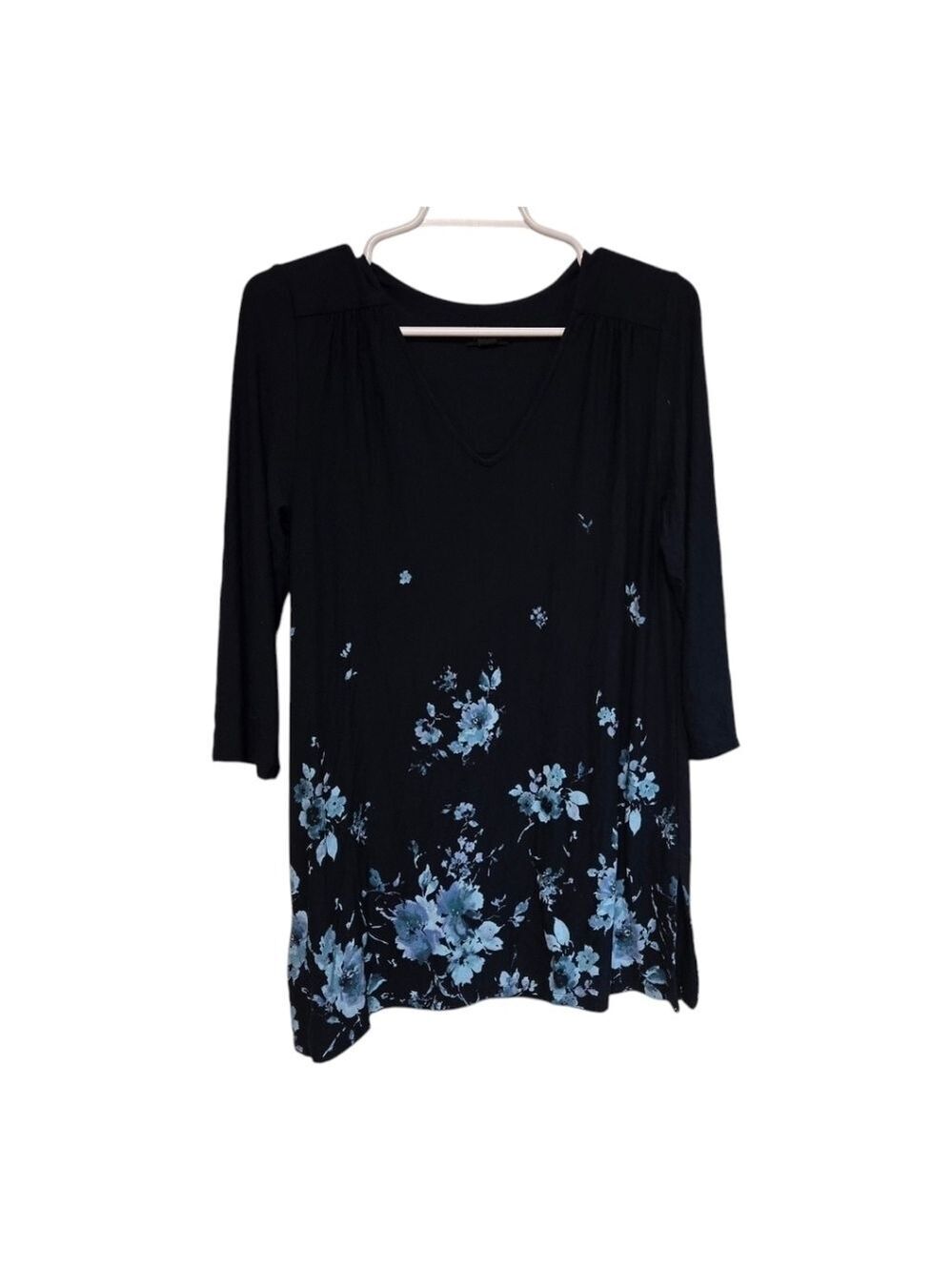 J Jill Wearever Blue Floral Tunic Top Small Soft Stretch Knit
